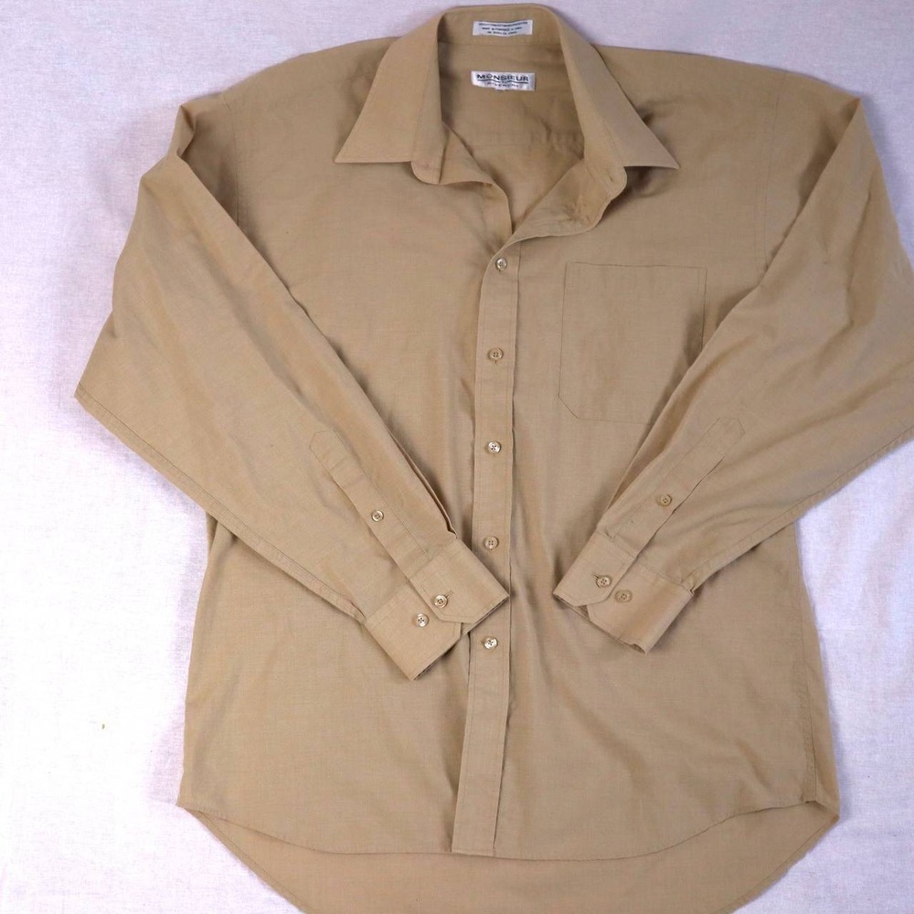 Monsieur by Givenchy Mens Vintage Tan Khaki Button Down Shirt Long Sleeve XL - Picture 3 of 7